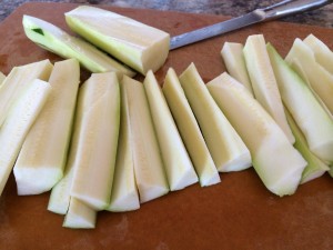 Cut zucchini in half or leave long for long fries!
