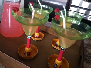 Raspberry Lemonade in Margarita Glasses! 
