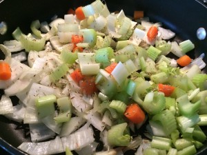 I love to start off a soup with olive oil, garlic and veggies in the frying pan. I season all of it with my spices! The flavors mix and the veggies have an opportunity to soften a bit!