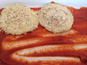 Use different sized eggplant rounds to cover as much of the pan as possible!
