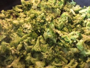 The broccoli will cook down. Chop up big florets with your spoon as you stir. If chopping fresh broccoli, chop small!