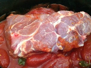 Cut off the big hunk of white fat. Don't worry about swirls of white! A marbleized pork butt roast gives nice flavors! 