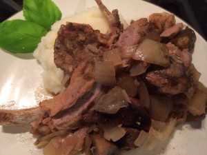 I serve these pork chops over mashed potatoes with a spinach salad!!