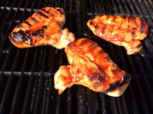 I love a little char when I grill. Medium/High heat keeps the chicken moist and you still get the char! The gauge on the grill read 350-370 degrees.