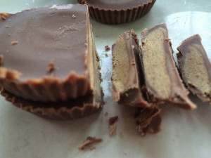 Chop peanut butter cups into small bits.