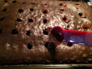 I used a teaspoon! I wanted to really fill the holes. You could just spread mixture like icing on top of holes, too!