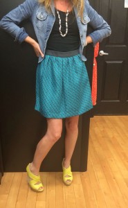 Pairing a bubble skirt with a wedge adds an edge to the feminine pump look.