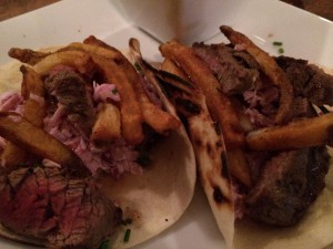A very popular menu item, the Pittsburgh taco contains grilled steak, spiced fries, Sriracha ranch cole slaw! Kevin loved it! 