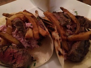 A very popular menu item, the Pittsburgh taco contains grilled steak, spiced fries, Sriracha ranch cole slaw! Kevin loved it!