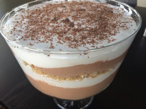 The recipe definitely needed to be altered! One layer of crushed graham crackers , one layer of pudding, one layer of marshmallow cream, shaved chocolate, and repeat. I used 2 jars of marshmallow cream!