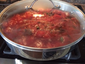 Cover while cooking on low heat and stir every hour or so. Take lid off for the last 30 mins to thicken sauce.
