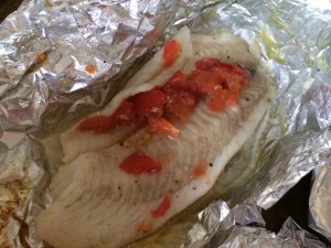 Perfect! The fish flakes when poked with a fork and has turned an opaque white! Done!