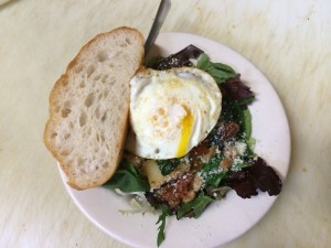 Since it was brunch-ish, Nicholas topped my beans and greens with an egg. Yummy!