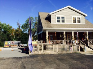 The food trucks line up behind the Coffee Buddha.