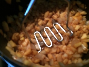 Once tender, I mashed the apples down with a potato masher to create a glaze- like texture.
