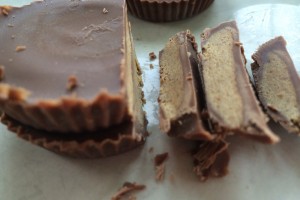 Chop peanut butter cups into small bits.